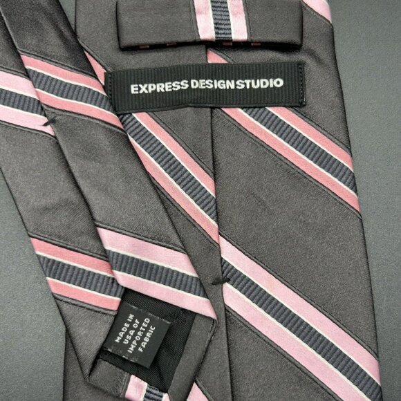 Lot of 6 Men's Neck Ties 55-58" Long 3" Wide Stripe Plaid Gray Purple Pink Black - Picture 7 of 10